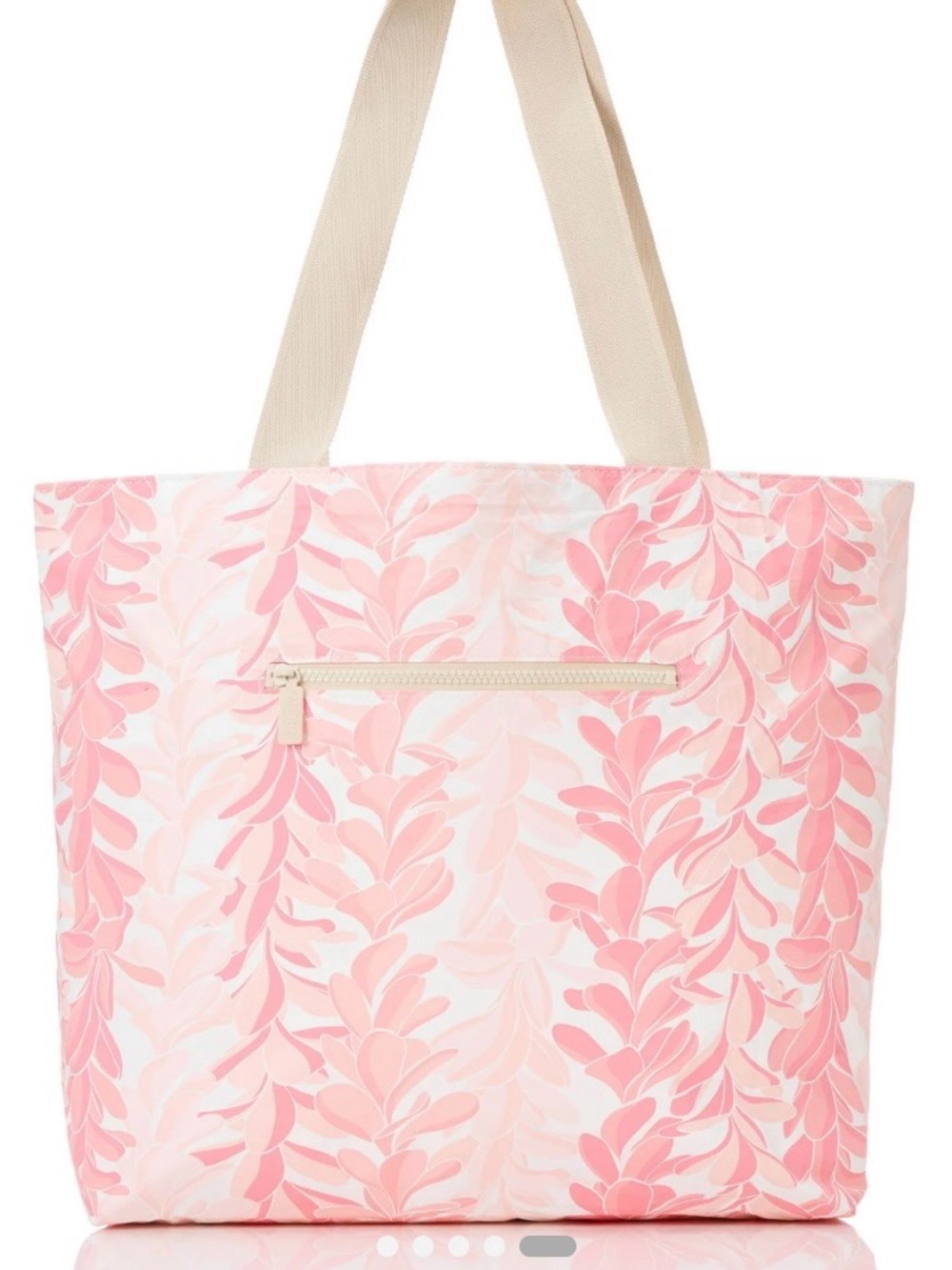 NWT ALOHA Collection Pink Floral Tote with Cream Straps